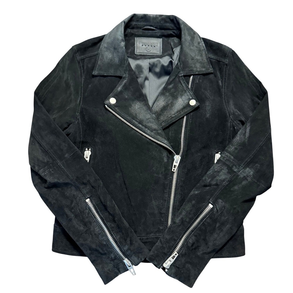 Blank NYC Black Moto Jacket Suede Leather Zippers M Biker Goth Edgy Baddie
